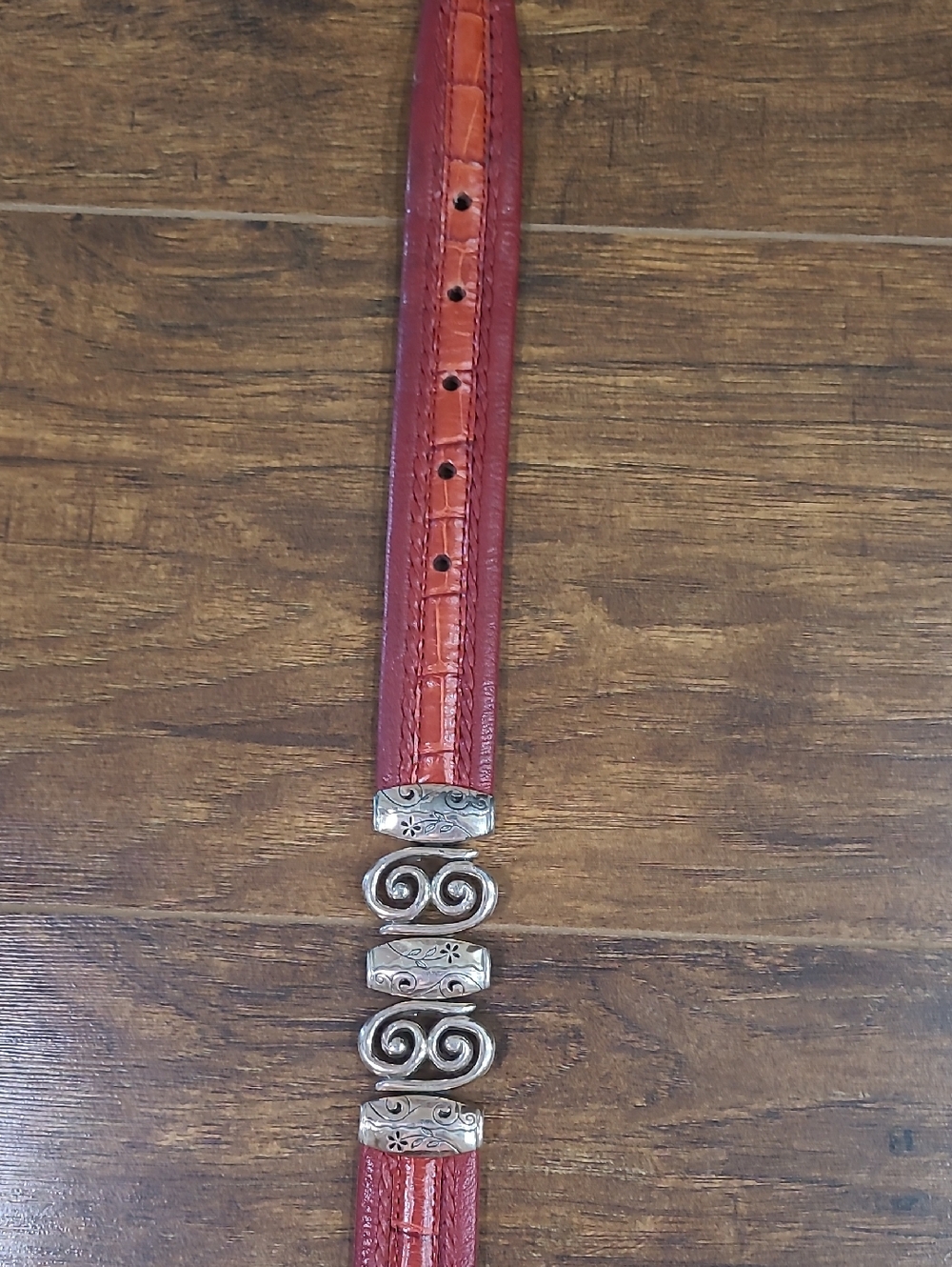 Brighton Red Leather Western Belt with Decorative Silver Accents - Picture 7 of 11